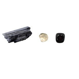 Astroghar Natural Black Tourmaline Rough Smoky Quartz and Black Obsidian Tumble Protection Kit for Protection