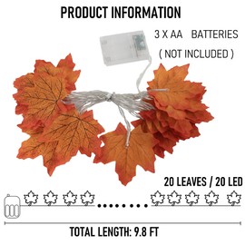 Dazzle Bright 4 Pack Thanksgiving Maple Leaf String Lights, Total 40FT 80 LED Battery Operated Lighted Fall Leaves Garland, Thanksgiving Decorations for Indoor Outdoor Autumn Harvest Decor