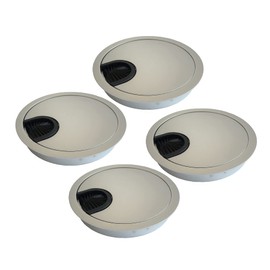 LIKERAINY Cable grommet, round diameter 80 mm, with brush seal made of metal, chrome-plated for inserting to the desk, cable organisation for furniture, cable passage, silver, pack of 4