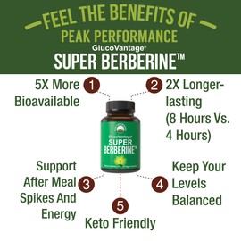 Dihydroberberine Super Berberine Supplement - GlucoVantage® 200mg Now 5X More Effective Than Regular Berberine HCL Powder Capsules. Metabolism Support Keto Friendly Plus Vegan Extract Pills