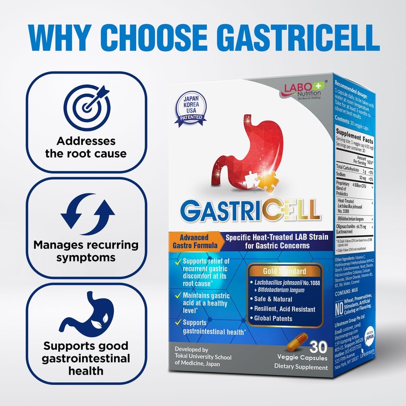 LABO Nutrition GASTRICELL - Acid Reflux, Heartburn, Recurring Gastric Discomfort,