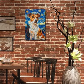 Ymyoo Metal Sign Tin Sign Vintage Wall Art Jack Russell Starry Night Jack Playful Jack in A Celestial Sky for Home Garden and Seasonal Displays Corrosion Resistant Aluminum 6×8 Inches