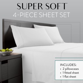 Danjor Linens Twin XL Sheets - Hotel Luxury Essentials Bedding - 4 pc Soft Bedding & Pillowcases Set with Deep Pockets - Breathable Bed Sheets, Wrinkle Free - White Sheets