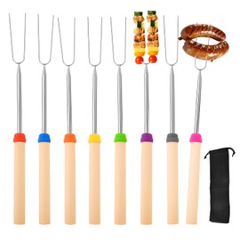 Barbecue Skewer Set, 8 Pieces Stainless Steel Barbecue Skewers, Roasting Sticks, Telescopic Barbecue Skewers, Stainless Steel, Meat Skewers for Meat and Vegetables, Kebab Skewers, with Insulated