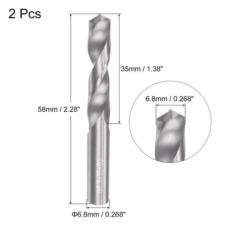 QUARKZMAN Solid Carbide Drill Bits 6.8mm C2/K20 Tungsten Carbide Twist