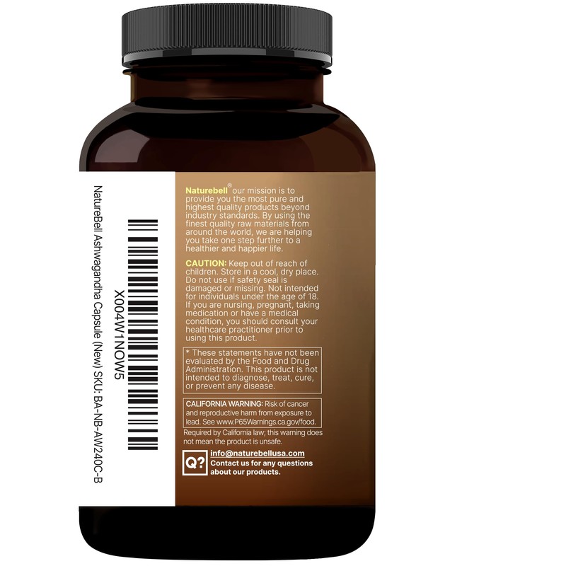 NatureBell Ashwagandha with Black Pepper Extract, 240 Capsules | Ashwagandha
