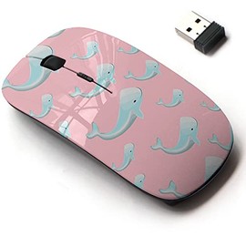 2.4G Wireless Mouse with Cute Pattern Design for All Laptops and Desktops with Nano Receiver - Whale on Pink