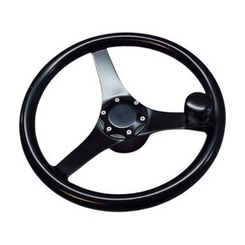MARINE CITY Black Anodized Stainless Steel Sports Steering Wheel with Stainless Steel Knob - 13-1/2 Inches - Ideal for Marines, Boats, Yachts, Kayaks, Ships
