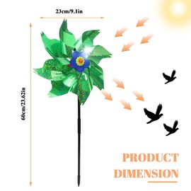 Bagentry 7 Pack Bird Scare Devices Outdoor Pinwheels with Stakes, Laser Green Reflective Windmills for Garden, Sparkly Bird Scare Wind Mills Spinners Sculptures for Backyard Patio (Laser Green)