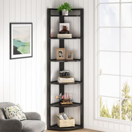 Tribesigns 6 Tier Corner Shelf, 70.9 Inch Tall Corner Bookshelf Small Bookcase Modern Corner Shelving Unit Storage Rack for Living Room, Home Office, Kitchen, Small Space (Black)