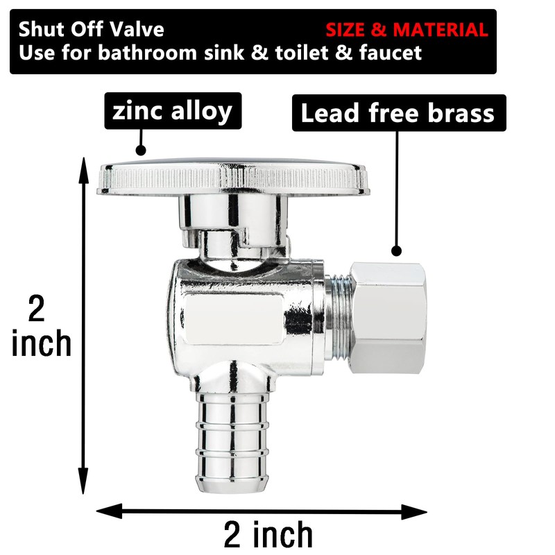 (10 Pack) Lidertik 1/2 inch Crimp PEX-B Angle Stop Valve