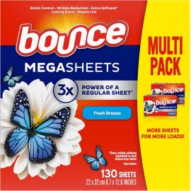 Bounce Wrinkle Guard Mega Fabric Softener Dryer Sheets, 130 Ct