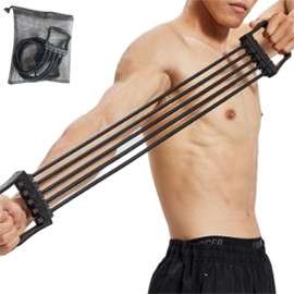 ASPALAND Expander, 5 Stages, 5 Levels, Adjustable, Muscle Training, Upper Body, Personal Muscle Training (Black)
