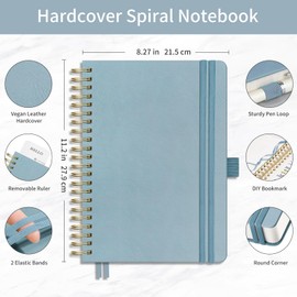 EMSHOI Spiral Graph Paper Notebook - 300 Pages, 100 GSM Thick Grid Notebook, A4 Large Hardcover Leather Journal for Women Men Work School Writing Engineering Graphing, 8.27" x 11.2", Gray Blue
