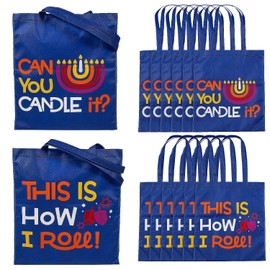 Fun Express 15" x 17" Large Nonwoven Hanukkah Tote Bags, 12 Pieces