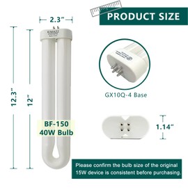 KIMAZZ BF-150 Replacement Bulb 40 Watt 12 inch for Models BK-80D, MC9000, FC-7600, FC-7800, FC-8800 and Wall Sconce Models, UV40 (B4040), 2-Pack