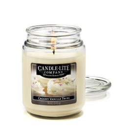 Candle-lite Scented Candles, Creamy Vanilla Swirl Fragrance, One 18 oz. Single-Wick Aromatherapy Candle with 110 Hours of Burn Time, Off-White Color