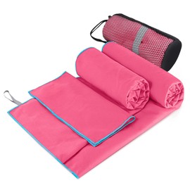 Toallas Deportivas de Microfibra 3PCS, Toalla Microfibra Secado Rápido, Toalla Natacion Super Absorbente Toalla Gym de Baño Suave y Ligero para Natacion, Portatil (Roja)