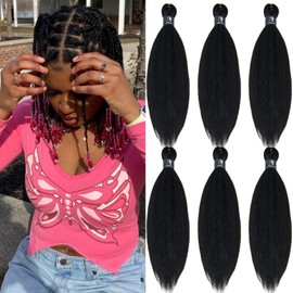 UPruyo 1b Black Braiding Hair 18 inch Pre Stretched Braiding Hair Extensions for Braids Short Braiding Hair Pre Stretched Synthetic Yaki Knotless Box Braiding Hair Black 1b 6 packs