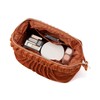 Francfranc Velour Pleated Wire Pouch, Orange with Pocket, Cosmetic Storage