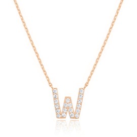 PAVOI 14K Rose Gold Cubic Zirconia Initial Necklace | Letter Necklaces for Women | W Initial