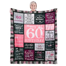 60th Birthday Gifts for Women, Throw Blanket Birthday Gifts for Her, Unique Gifts for 60 Year Old Woman,Happy 60th Birthday Gift Ideas for Mom, Sister, Friend, Flannel Birthday Blanket 60x50Inch