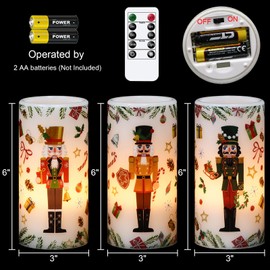 Lasumora Christmas Nutcracker Flameless Pillar Candles with Remote Timer, LED Candles in Real Wax Holder, Battery Operated Candle for Christmas Décor Indoor Xmas Gifts(3 Pack, 3” x 6”)