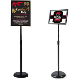 VAIIGO 11 x 17 Inch Adjustable Pedestal Sign Holder Poster Stand, Heavy Duty Floor Standing Sign Holder Stand Aluminum Snap Open Display Frame for Vertical and Horizontal View Sign Displayed(Black)