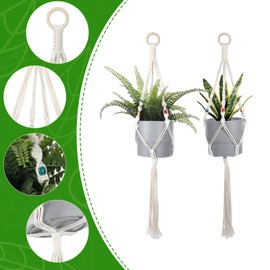 Tweruna 2 PCS Macrame Plant Hangers Indoor, 30 Inch Indoor Outdoor Hanging Planter with Decorative Wood Beads & Tassels, Handmade Boho Home Decor, Milky White (Pots Not Included)