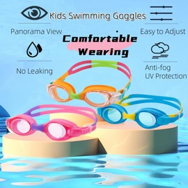 Kids Swimming Goggles No Leaking Kids-Goggles Anti Fog Water Pool Goggles,Adjustable Toddler Swim Goggles with UV Protection,Clear Vision Swimming Goggles for Boys Girls