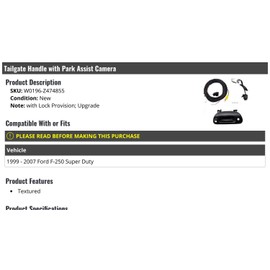 Marketplace Auto Parts Tailgate Handle with Park Assist Camera - Textured Black - with Lock Provision - Compatible with 1999-2007 Ford F-250 Super Duty