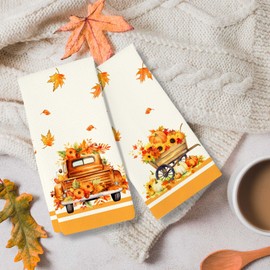 RZQIJ Orange Pumpkin Leaves Fall Kitchen Towels Dish Towels Dishcloth, Fall Thanksgiving Decor for Kitchen Bathroom Home, 16 x 24 Farmhouse Decoration Hand Towels Set of 2. (011)