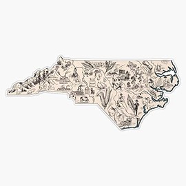 North Carolina Vintage Picture Map Bumper Sticker Window Vinyl Decal 5"