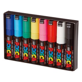POSCA Mitsubishi Pencil PC8K8C Water-Based Pen, Broad Point, Square Core, 8 Colors