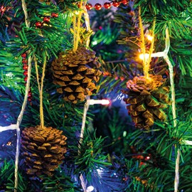 Set of 12 Pinecone Christmas Tree Decorations with Hanging Loop – Versatile Festive Xmas Traditional Rustic Pine Cone Bauble Home Decor or Arts & Crafts Accessories - Brown