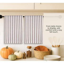 PurpleEssences Stripe Kitchen Towels - Set of 6, 18x28 Inch - 100% Cotton, Absorbent & Reusable Dish Towels with Hanging Loop French-Inspired Summer Style - Nut Brown