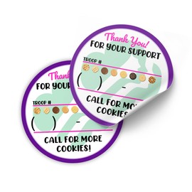 in My Girl Scout Era Reorder Cookies Thank You Sticker for Cookie Boxes 250pc/ roll 2” Round Purple Green Logo Card Troop Call for More Sign Marketing