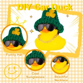 CoFuBcad Car Rubber Ducks Dashboard Decoration 2 Pack Winter Ducks Car Ornaments Accessories with Mini Beanie Hats, Necklaces and Sunglasses(F1)