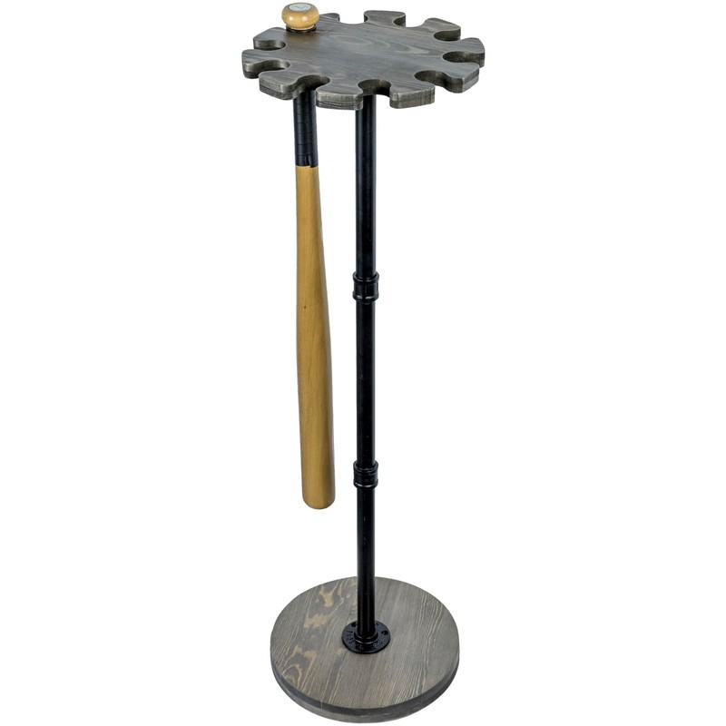 MyGift Freestanding Baseball Bat Rack, Vintage Weathered Gray Solid Wood