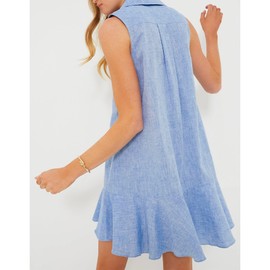 Hixiaohe Women Summer Shirt Dresses Casual Button Down Sleeveless Mini Dress for Women Beach Flowy Short Sundresses(Blue,M)