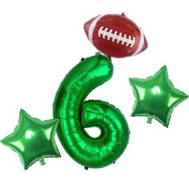 4Pcs Football Balloons,Football Birthday Number Mylar Foil Balloons,Sports Theme Birthday Party Decorations Supplies for Kids Boys Men (Number 6)