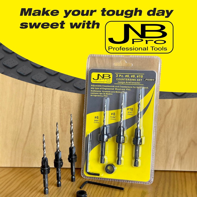 JNB Pro Wood Countersink Drill Bit Set 3 Pieces #6