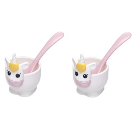 Joie Unicorn Egg Cup and Spoons, Plastic Kitchen Cups for Breakfast Food, Cooking, Soft-boiled and Hard-boiled Eggs, Jammy Yolk, 2 Piece
