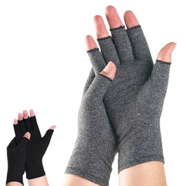 Hapforever 2 Pairs of Open-Fingertip Arthritis Gloves, Fingerless Compression Brace for Hand Breathable Compression Arthritis Gloves for Women Men (Black and Grey, Medium)