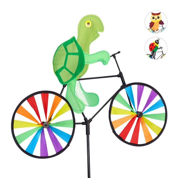 Relaxdays Animal Pinwheel, Garden Windmill with Turtle Design, Children, Balcony or Patio, Wind Spinner, Multicolour