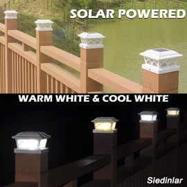 SIEDiNLAR Solar Post Cap Lights Outdoor Glass 2 Color Modes 8 LEDs for 4x4 5x5 6x6 Posts Fence Deck Patio Decoration Warm White & Cool White Lighting White (1 Pack)