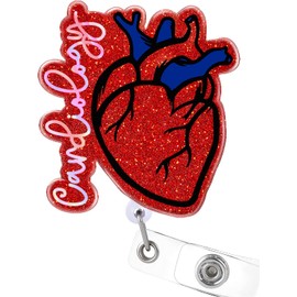 OffiEase Retractable Badge Holder Heart Badge Reel Nurse Accessories for Work Cute Cardiac Anatomy ID Clip Retractable Card Holder for Nursing Doctor Teacher Student