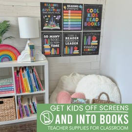 Hadley Designs 6 Colorful Reading Posters For Classroom Library Decorations For School - Reading Bulletin Board Sets, Reading Posters For Elementary School, Reading Corner Decor For Classroom Decor