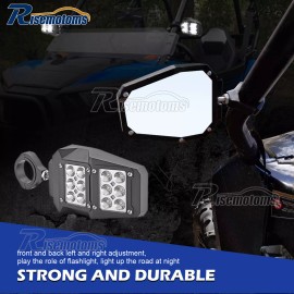 RI UTV 1.75"-2" Rear View Side Mirrors Kit with LED Rock Light For Polaris RZR XP