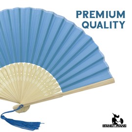 FANSOF.FANS Fabric Handheld Folding Hand Fan With a Tassel Grade A Bamboo Ribs for Women Girls Summer Party Event Favour Birthday Wedding Souvenir Gift (True Blue)